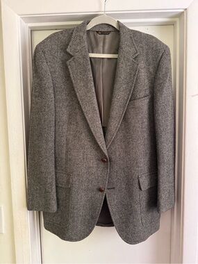 Vintage 1960 Gray Herringbone Sport Coat Jacket Blazer 100% Wool